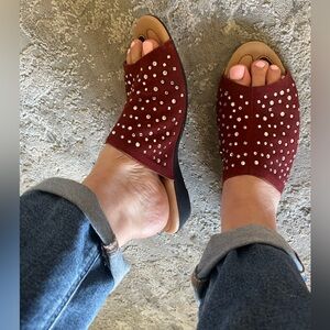 J. Renee NWOB maroon suede and rhinestone slip ons